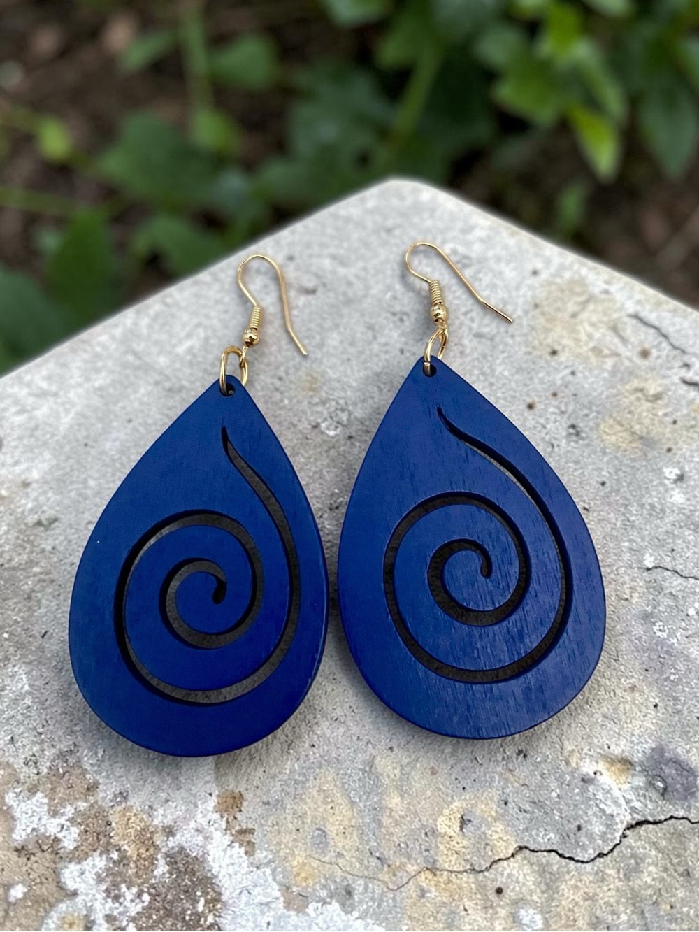 Blue Wooden Dangling Earrings